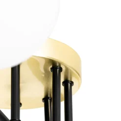 Plafondlamp zwart met goud en opaal glas 8-lichts - Lynn