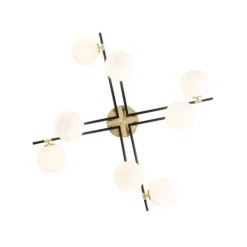Plafondlamp zwart met goud en opaal glas 8-lichts - Lynn