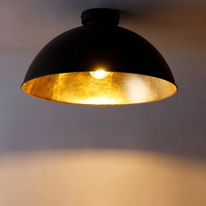 Plafondlamp zwart met goud 42 cm verstelbaar - Magnax