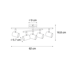 Plafondlamp zwart met hout 5-lichts verstelbaar rechthoekig - Jeana
