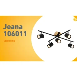 Plafondlamp zwart met hout 5-lichts verstelbaar rechthoekig - Jeana