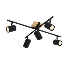 Plafondlamp zwart met hout 5-lichts verstelbaar rechthoekig - Jeana