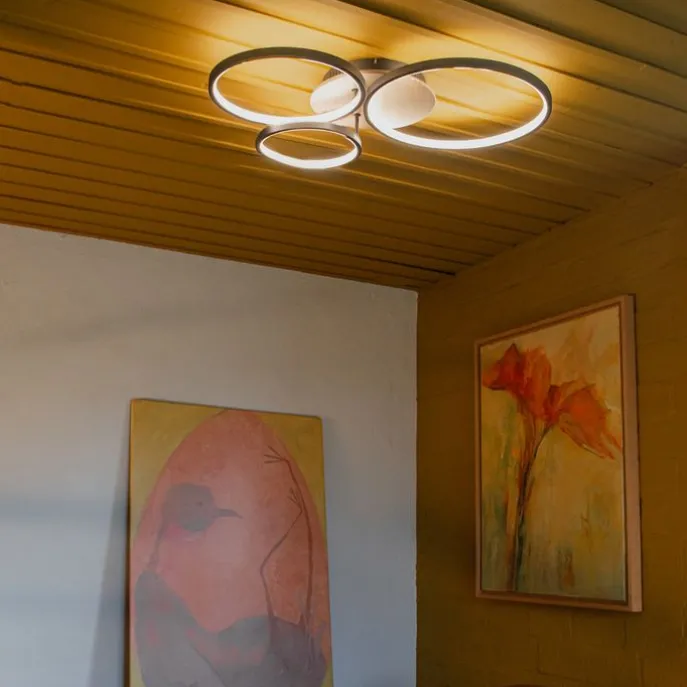 Plafondlamp zwart met hout incl. LED 3-staps dimbaar 3-lichts - Alec