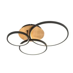 Plafondlamp zwart met hout incl. LED 3-staps dimbaar 3-lichts - Alec