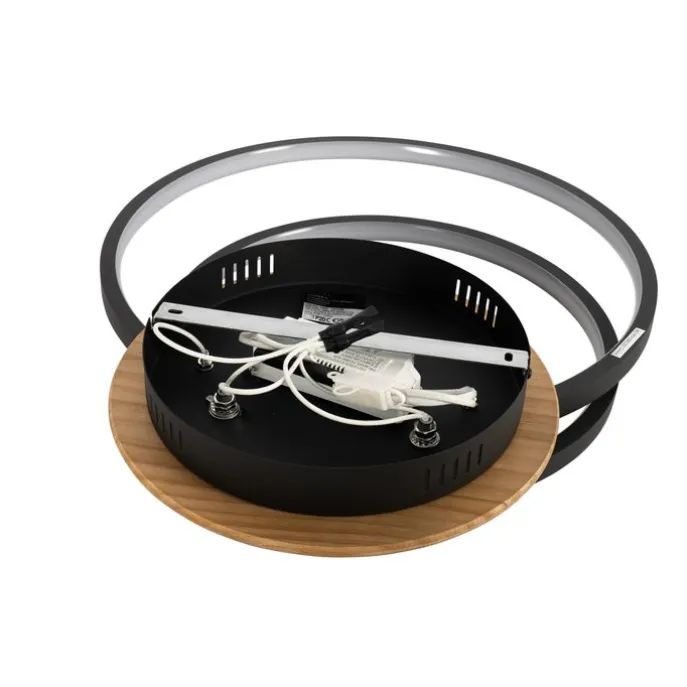 Plafondlamp zwart met hout incl. LED 3-staps dimbaar 3-lichts - Alec