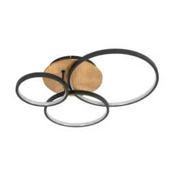 Plafondlamp zwart met hout incl. LED 3-staps dimbaar 3-lichts - Alec