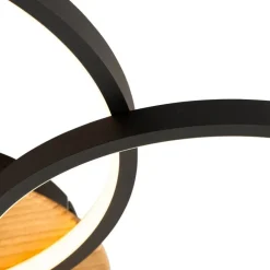 Plafondlamp zwart met hout incl. LED 3-staps dimbaar 3-lichts - Alec