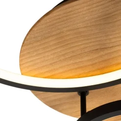 Plafondlamp zwart met hout incl. LED 3-staps dimbaar 3-lichts - Alec