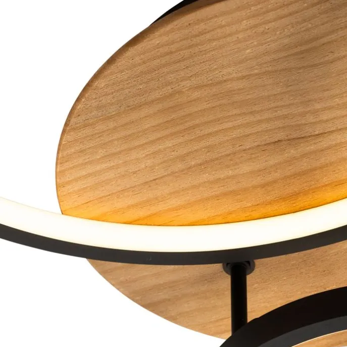 Plafondlamp zwart met hout incl. LED 3-staps dimbaar 3-lichts - Alec