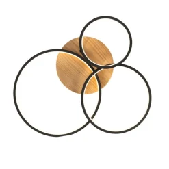 Plafondlamp zwart met hout incl. LED 3-staps dimbaar 3-lichts - Alec