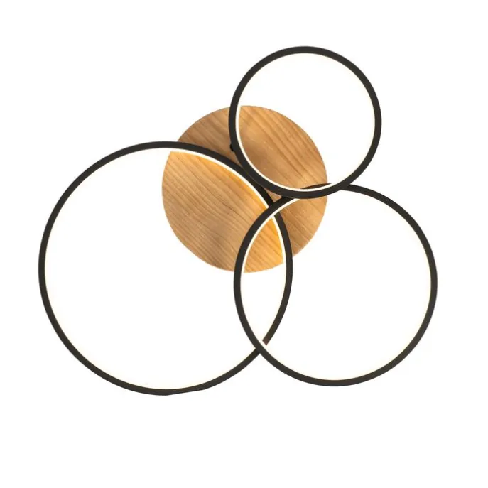 Plafondlamp zwart met hout incl. LED 3-staps dimbaar 3-lichts - Alec