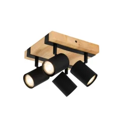 Plafondlamp zwart met hout 4-lichts verstelbaar rechthoekig - Jeana