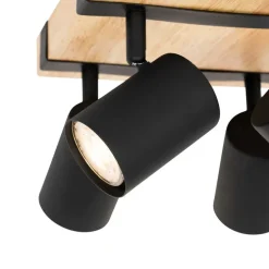 Plafondlamp zwart met hout 4-lichts verstelbaar rechthoekig - Jeana