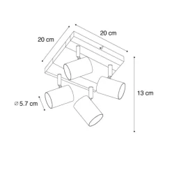 Plafondlamp zwart met hout 4-lichts verstelbaar rechthoekig - Jeana