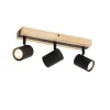Plafondlamp zwart met hout 3-lichts verstelbaar rechthoekig - Jeana