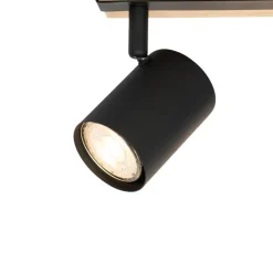 Plafondlamp zwart met hout 3-lichts verstelbaar rechthoekig - Jeana