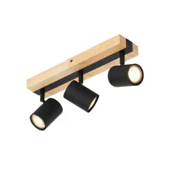 Plafondlamp zwart met hout 3-lichts verstelbaar rechthoekig - Jeana