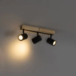 Plafondlamp zwart met hout 3-lichts verstelbaar rechthoekig - Jeana