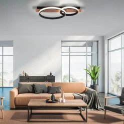 Plafondlamp zwart met hout incl. LED 2-lichts - Marien