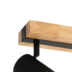 Plafondlamp zwart met hout 2-lichts verstelbaar rechthoekig - Jeana
