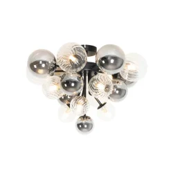 Plafondlamp zwart met smoke en helder glas 10-lichts - Bonnie