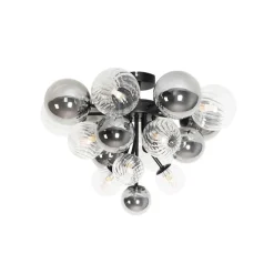 Plafondlamp zwart met smoke en helder glas 10-lichts - Bonnie