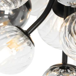 Plafondlamp zwart met smoke en helder glas 10-lichts - Bonnie