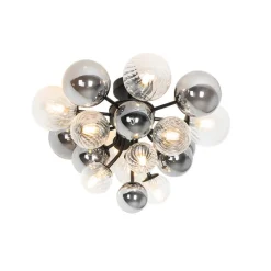 Plafondlamp zwart met smoke en helder glas 10-lichts - Bonnie