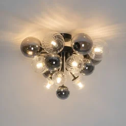 Plafondlamp zwart met smoke en helder glas 10-lichts - Bonnie