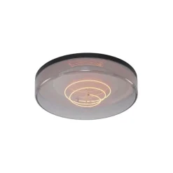 Plafondlamp zwart met smoke glas 35,5cm incl. LED dimbaar - Fira