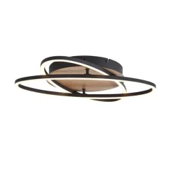 Plafondlamp zwart met walnoot hout incl. LED 3-staps dimbaar 2-lichts - Kane