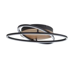 Plafondlamp zwart met walnoot hout incl. LED 3-staps dimbaar 2-lichts - Kane