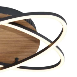 Plafondlamp zwart met walnoot hout incl. LED 3-staps dimbaar 2-lichts - Kane