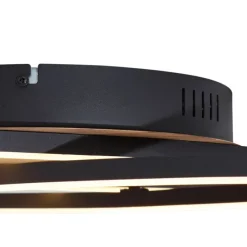 Plafondlamp zwart met walnoot hout incl. LED 3-staps dimbaar 2-lichts - Kane