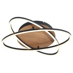 Plafondlamp zwart met walnoot hout incl. LED 3-staps dimbaar 2-lichts - Kane
