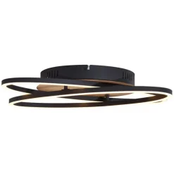 Plafondlamp zwart met walnoot hout incl. LED 3-staps dimbaar 2-lichts - Kane