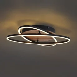 Plafondlamp zwart met walnoot hout incl. LED 3-staps dimbaar 2-lichts - Kane