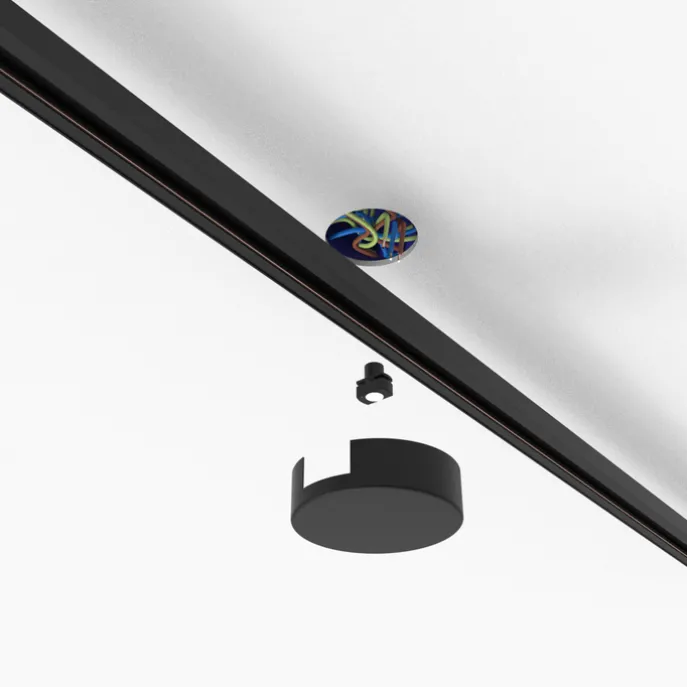 Plafondplaat railsysteem zwart rond 1-fase - Iconic