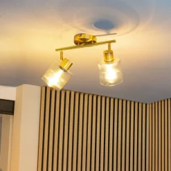 Plafondspot goud met glas 2-lichts verstelbaar - Laura