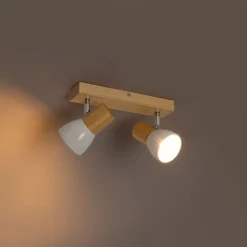 Plafondspot hout en wit 2-lichts verstelbaar - Thorin