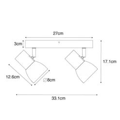 Plafondspot hout en wit 2-lichts verstelbaar - Thorin