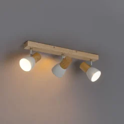 Plafondspot hout met wit verstelbaar 3-lichts - Thorin