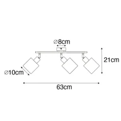 Plafondspot staal met witte kap 3-lichts verstelbaar - Hetta