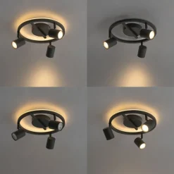 Plafondspot zwart GU10 50mm 3-lichts rond incl. backlight - Back Up