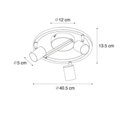 Plafondspot zwart GU10 50mm 3-lichts rond incl. backlight - Back Up