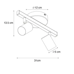 Plafondspot zwart GU10 50mm 2-lichts incl. backlight - Back Up