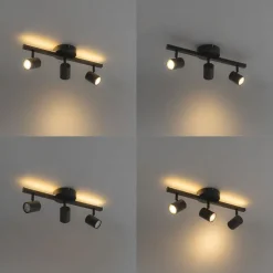 Plafondspot zwart GU10 50mm 3-lichts incl. backlight - Back Up