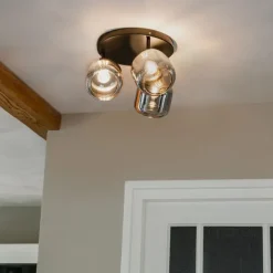 Plafondspot zwart met goud met smoke glas 3-lichts - Zuzanna