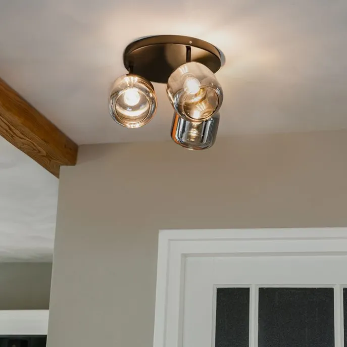 Plafondspot zwart met goud met smoke glas 3-lichts - Zuzanna