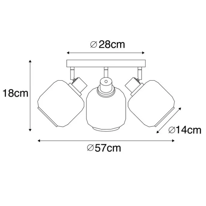 Plafondspot zwart met goud met smoke glas 3-lichts - Zuzanna